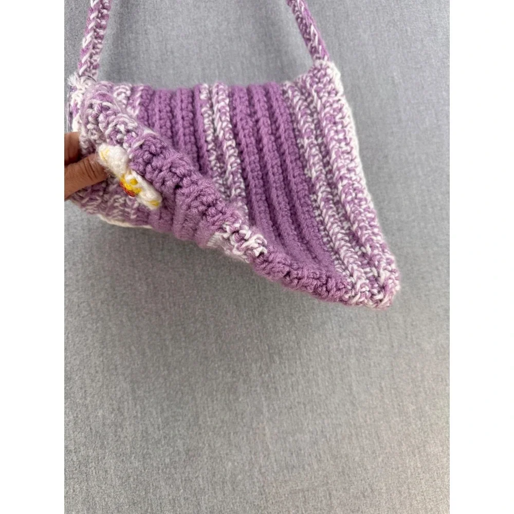 Handmade Crochet Crossbody Bag Purple White Daisy Ladybug Cottagecore Boho - Picture 10 of 15
